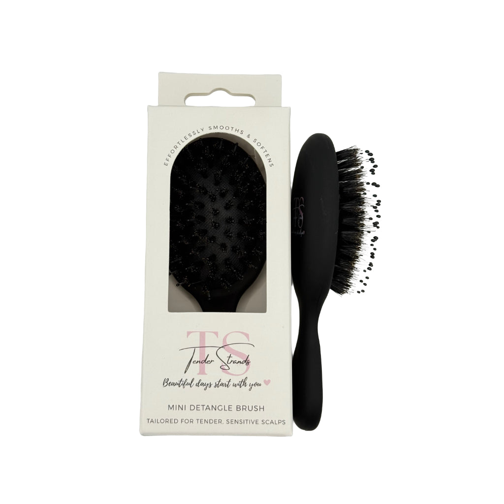 The Tender Strands Mini Detangle Brush is designed for life on the go — compact, lightweight, and gentle enough for all hair types. Slip it into your handbag, school bag, gym kit, or suitcase and enjoy smooth, tangle-free hair wherever you are.