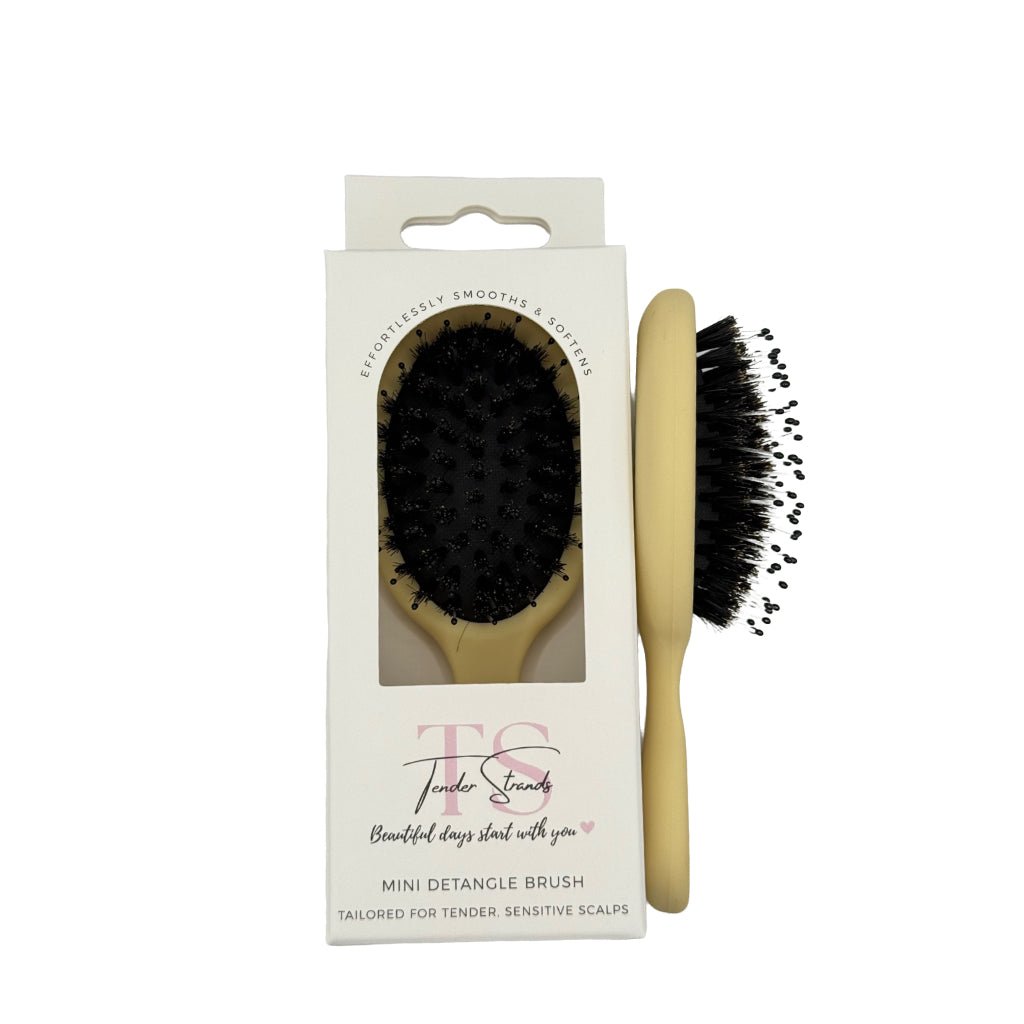 The Tender Strands Mini Detangle Brush is designed for life on the go — compact, lightweight, and gentle enough for all hair types. Slip it into your handbag, school bag, gym kit, or suitcase and enjoy smooth, tangle-free hair wherever you are.