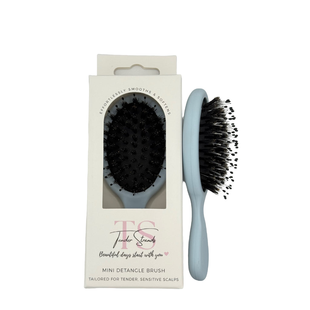 The Tender Strands Mini Detangle Brush is designed for life on the go — compact, lightweight, and gentle enough for all hair types. Slip it into your handbag, school bag, gym kit, or suitcase and enjoy smooth, tangle-free hair wherever you are.