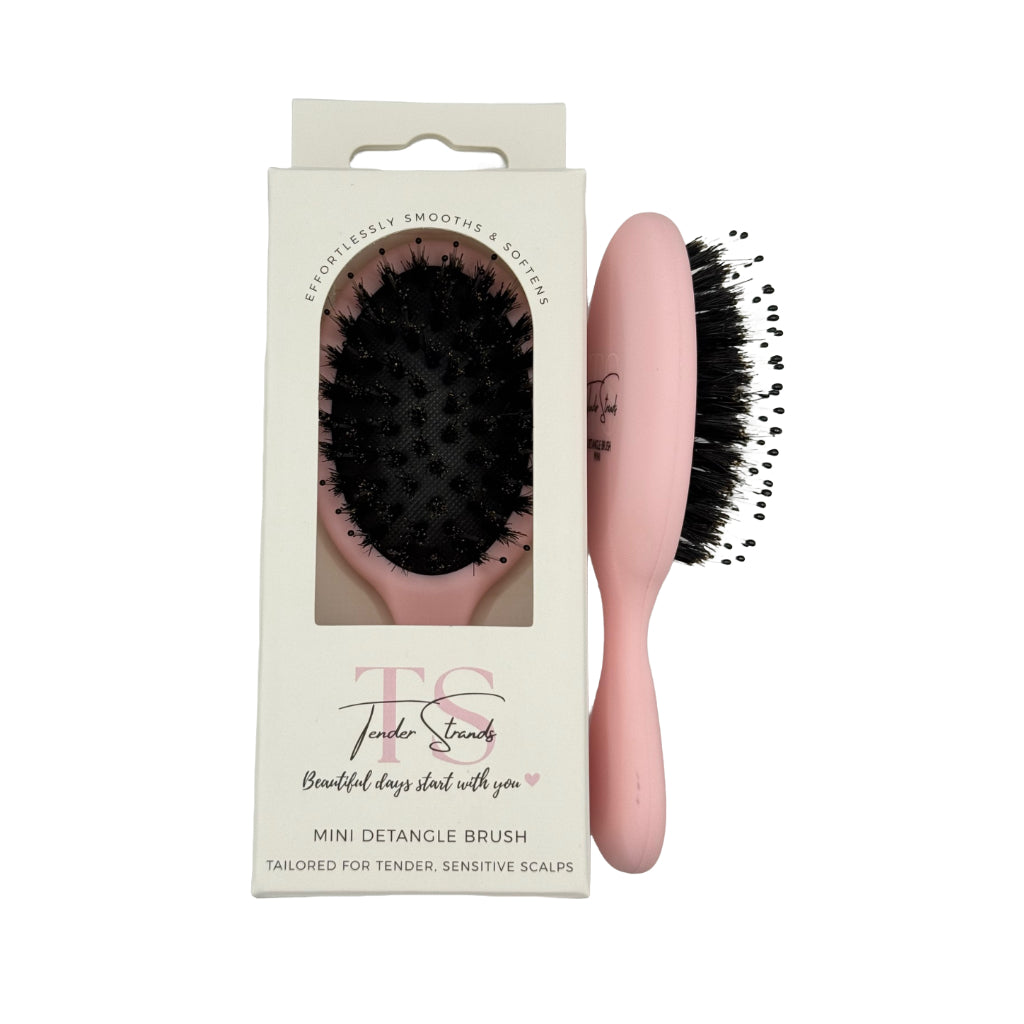 The Tender Strands Mini Detangle Brush is designed for life on the go — compact, lightweight, and gentle enough for all hair types. Slip it into your handbag, school bag, gym kit, or suitcase and enjoy smooth, tangle-free hair wherever you are.