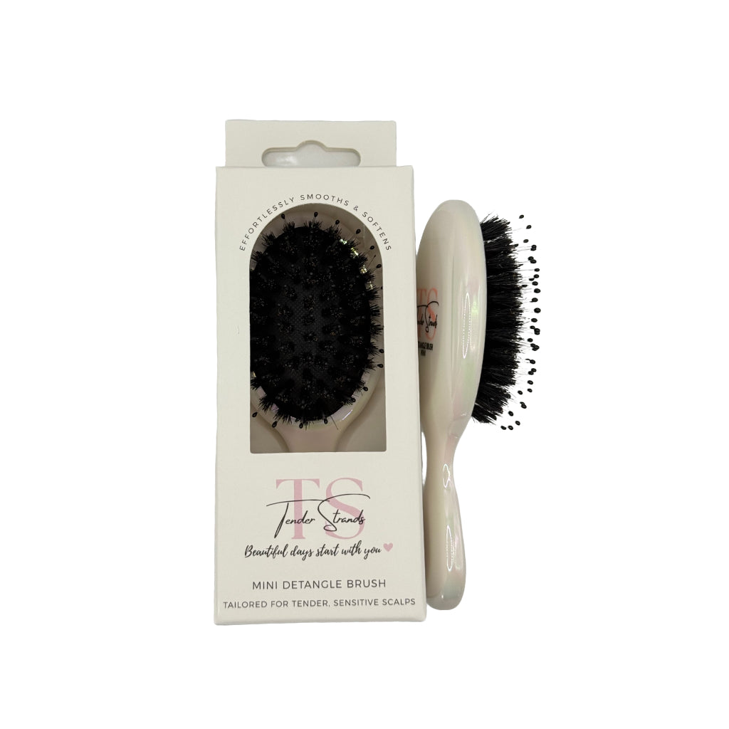 The Tender Strands Mini Detangle Brush is designed for life on the go — compact, lightweight, and gentle enough for all hair types. Slip it into your handbag, school bag, gym kit, or suitcase and enjoy smooth, tangle-free hair wherever you are.
