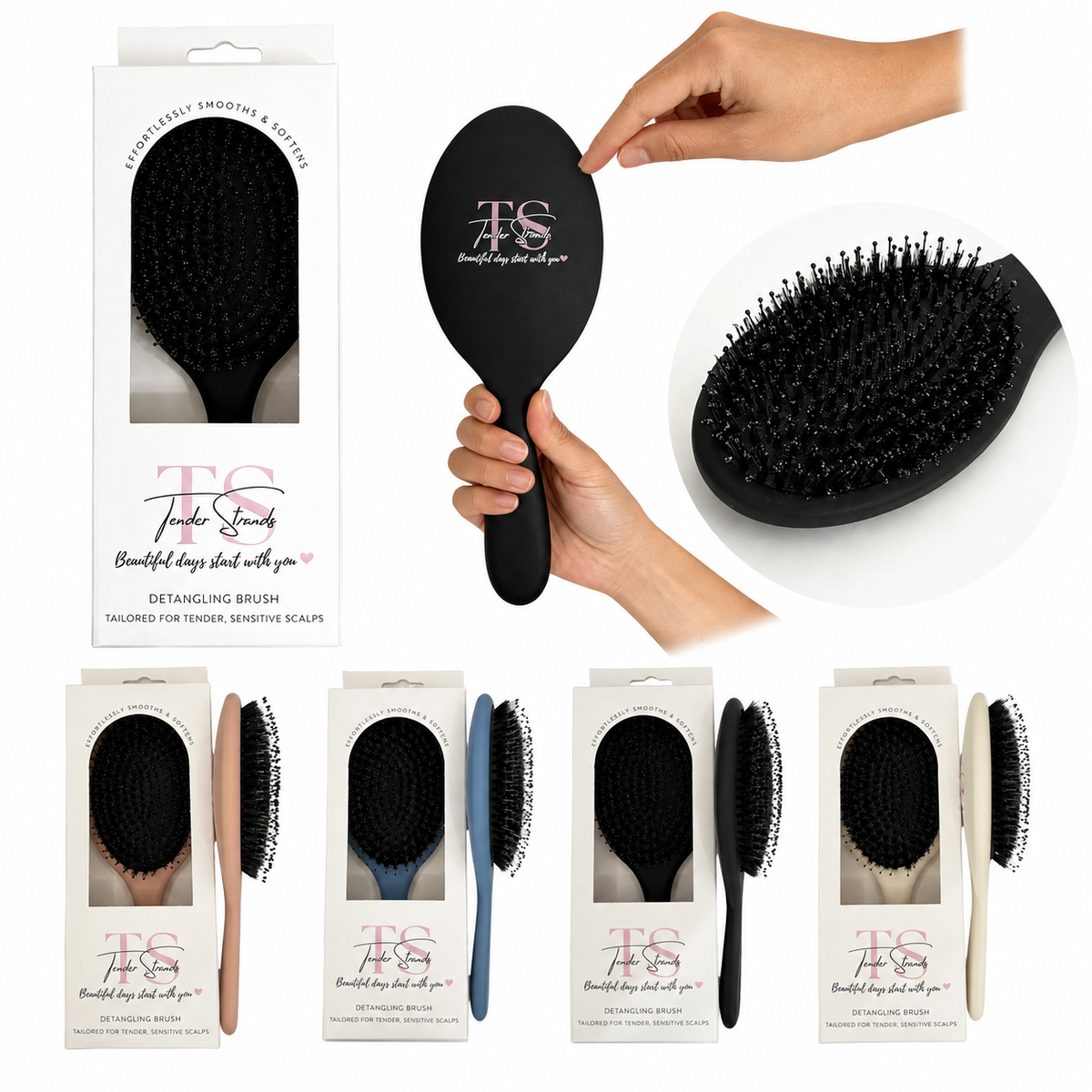 The brush that ends hair brushing battles — finally.
Say goodbye to tugging, tantrums, and tears, and hello to silky, happy hair every single day.

🌟 Key Features

✔ No Tears, No Tangles – Glides smoothly through knots without pulling
✔ Gentle on Sensitive Scalps – Perfect for kids, sensory-sensitive individuals &amp; tender heads
✔ Dual-Bristle Design – Soft boar + flexible nylon bristles for shine and detangling power
✔ Encourages Independence – Lightweight and easy for little hands to use
✔ Works Wet or