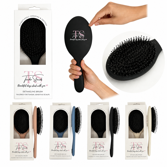 The brush that ends hair brushing battles — finally.
Say goodbye to tugging, tantrums, and tears, and hello to silky, happy hair every single day.

🌟 Key Features

✔ No Tears, No Tangles – Glides smoothly through knots without pulling
✔ Gentle on Sensitive Scalps – Perfect for kids, sensory-sensitive individuals &amp; tender heads
✔ Dual-Bristle Design – Soft boar + flexible nylon bristles for shine and detangling power
✔ Encourages Independence – Lightweight and easy for little hands to use
✔ Works Wet or
