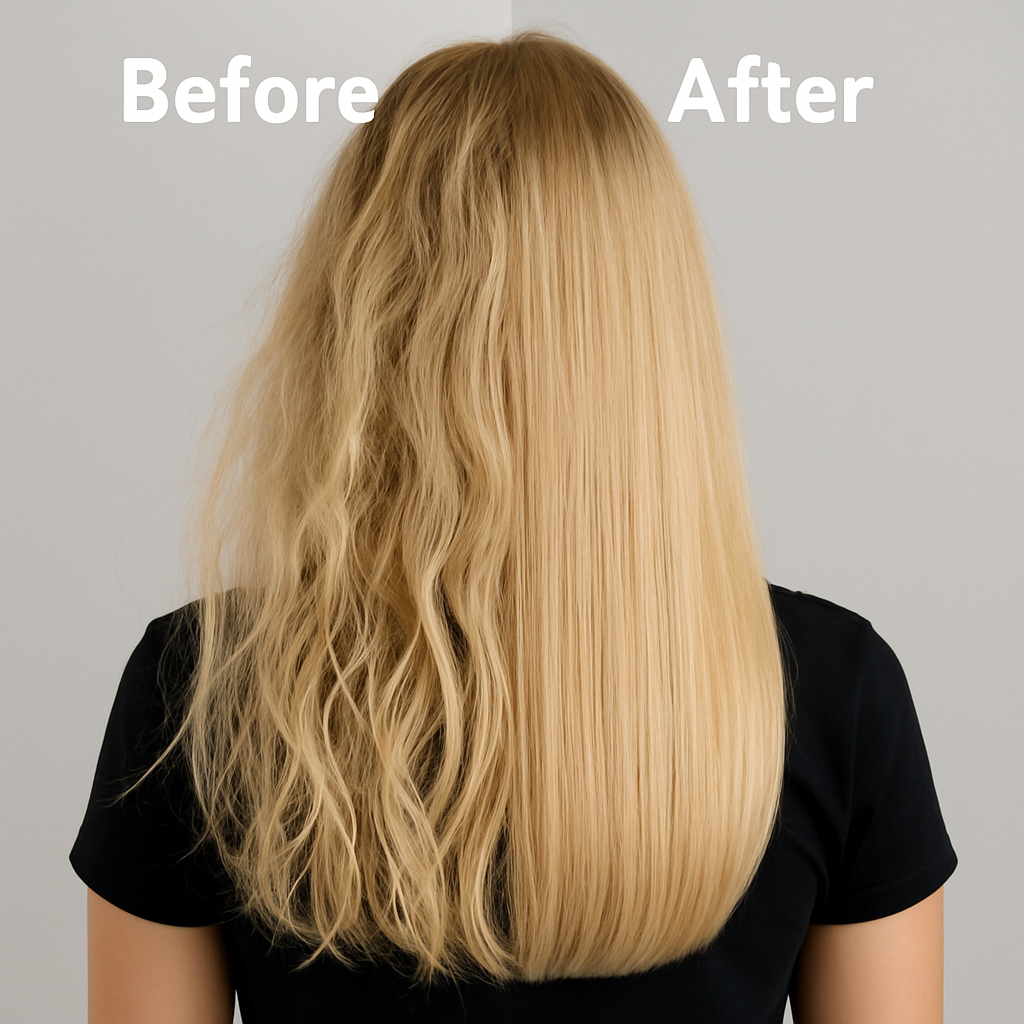 Before and after detangle brush